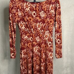Gilli Burgundy Floral Long Sleeve Dress